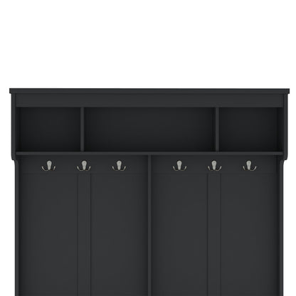 Ball & Cast 59.1" Hall Tree with Bench and Shoe Storage,3-in-1 Entryway Cabinet with Metal Hooks,Modern Coat Rack with Shoe Cubbies for Mudroom,Living Room,Hallway,Black