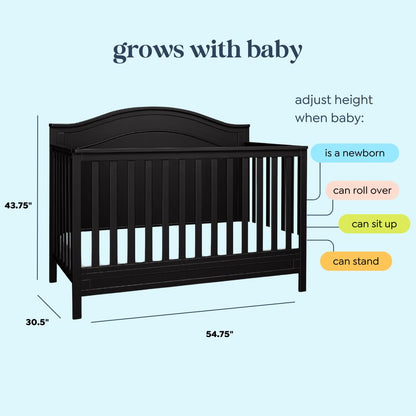 Davinci Charlie 4-in-1 Convertible Crib in Ebony, Greenguard Gold Certified