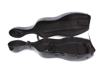 Hard Cello Case 4/4 Full Size Mixed Carbon Fiber Strong & Ultralight Cello Box with 2 Bow Holders & 2 Strong Handle & 2 Back Straps & Wheels Cello Bag (Black Braided Carbon Fiber)