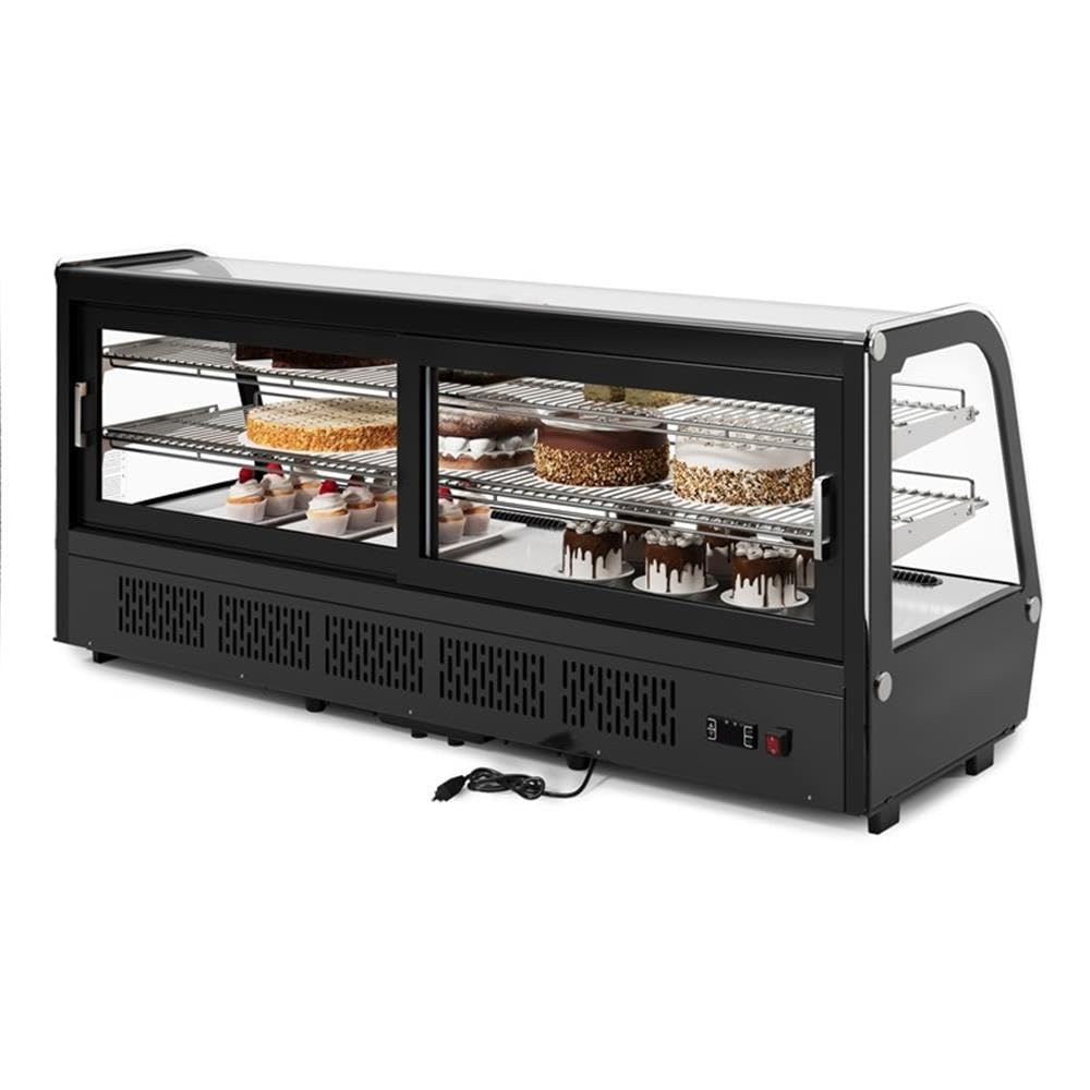 Pemberly Row 8 Cu. Ft. Countertop Bakery Display Refrigerator, Black Finish, Glass Front, 2 Sliding Glass Doors, LED Lighting, 2 Shelves, Digital Temperature Control, Commercial Use for Pastries and