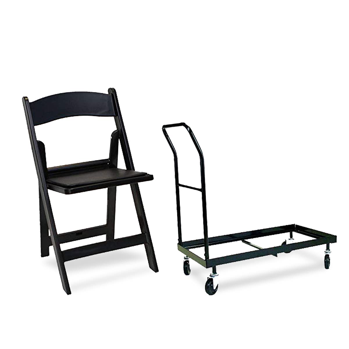 EventStable Titan Series 200 Resin Folding Chairs with 8 Dollies and 8 Straps Bundle - Black Indoor/Outdoor Lightweight Folding Chair - Padded Folding Chair for Weddings Parties Events