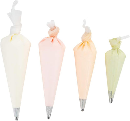 Pastry Tek Piping Bag Set - Durable Reusable Icing Bags for Decorating Cakes, Cupcakes & More | 4-Pack, White Silicone
