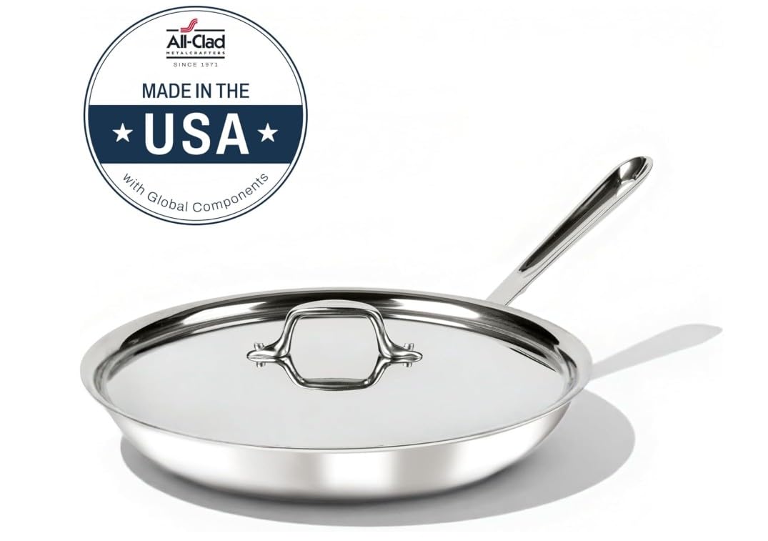 All-Clad D3® Stainless Steel 12 inch Frying Pan With Lid- Made in the USA- The Original Bonded Professional Cookware- Oven Safe & Induction Compatible