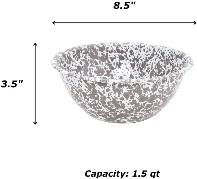 Crow Canyon Home Enamelware Serving Bowl, 1.5 Quart, Blue/White Splatter