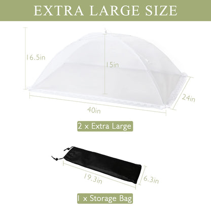 Wokuya Food Covers Food Tent for Outside Mesh to Keep Bugs away, 2 Extra Large Size (40” x 24”) Reusable Collapsible Food Nets including Carry Bag,Ideal for Picnic Party BBQ Wedding Fruit