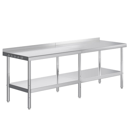 Jocisland 30" x 96" Stainless Steel Table for Prep & Work, Food-Grade Stainless Steel with Backsplash, Adjustable Under Shelf & Safe Design for Restaurant, Home and Outdoor