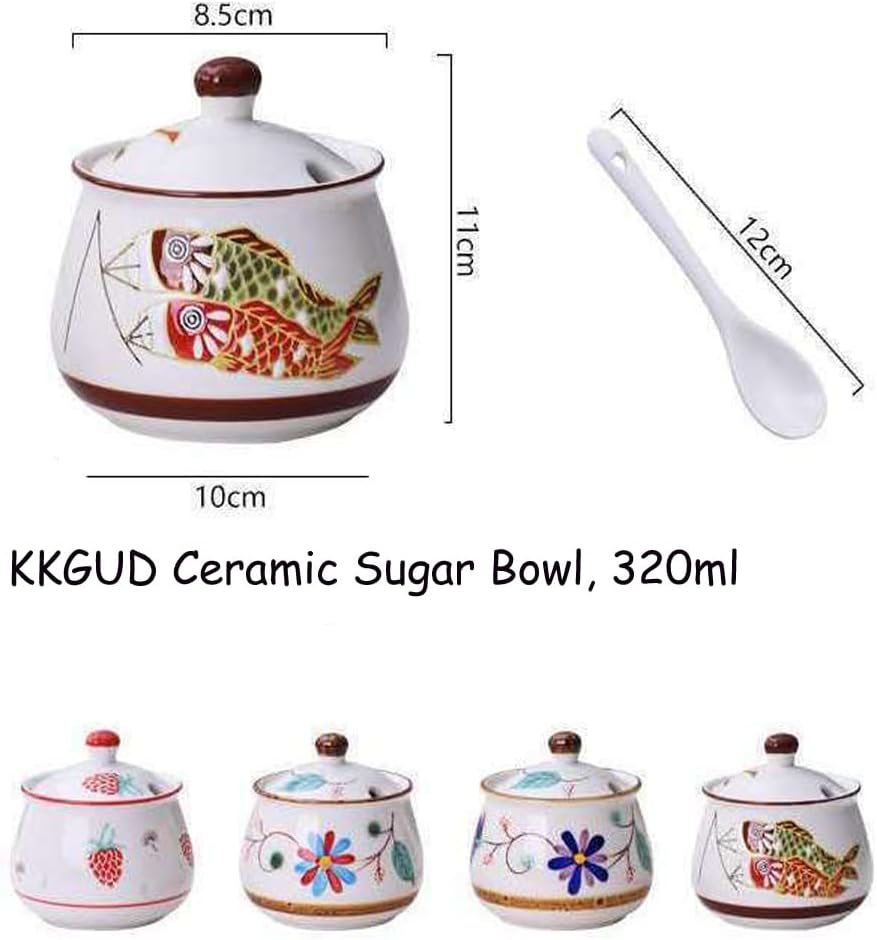 Cute Hand-painted Ceramic Sugar Bowl, Seasoning Jar, Blue Floral Pattern, 320ml for Kitchen Decor