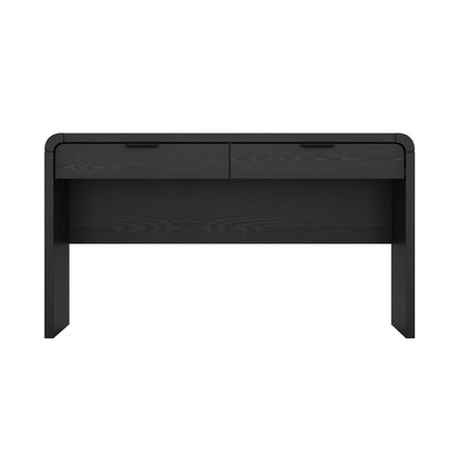 Manhattan Comfort Grace 54" Modern Office Desk with 2 Drawers, Wood Table with Metal Recessed Handles for Work from Home, Study, Craft, Stylish Executive Desk, Black