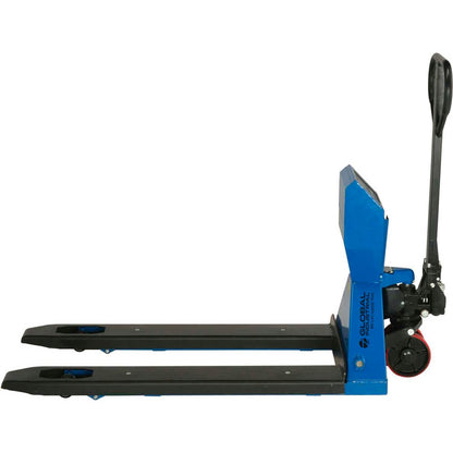 Global Industrial Low Profile Pallet Jack Scale Truck with 27" W x 48" L Forks, 5000 Lb. Capacity, Manual Duty Truck for Warehouse, Manufacturing and Loading Docks