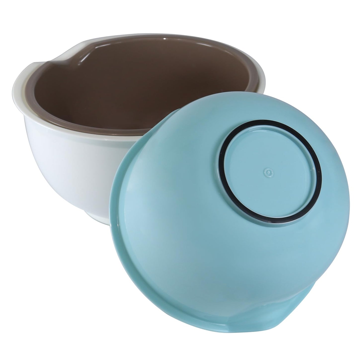Cheeren Set of 3 Mixing Bowls with Pour Spout-Nesting Design Saves Space - Non-Slip, BPA Free, Dishwasher Safe Plastic - Kitchen Cooking and Baking Supplies (Blue Grey white)