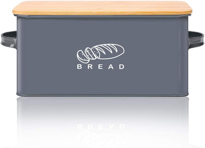 Bread Box for Kitchen Countertop - GA Homefavor Bread Bin with Bamboo Lid, 11.56" x 6.7" x 5.5", Grey
