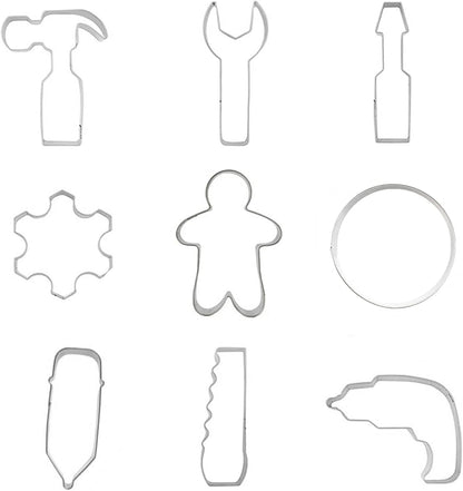 Mini Construction Tools Cookie Cutters Set of 9 pcs, Stainless Steel Hardware Tools Shaped Fondant Baking Molds