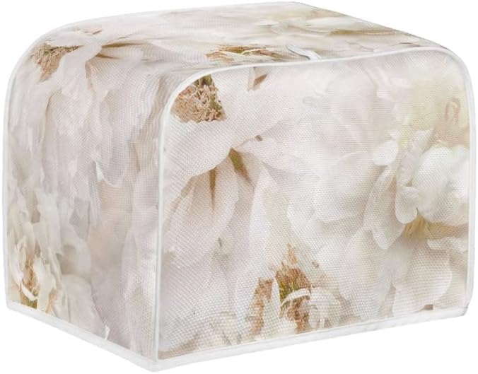 White Peony Flower Toaster Dust Cover, Polyester Fabric, 2/4 Slice, Dust and Fingerprint Protection, Machine Washable