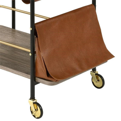 Acme Naude 2-Shelf Wood Serving Cart with Wheel in Gold and Black
