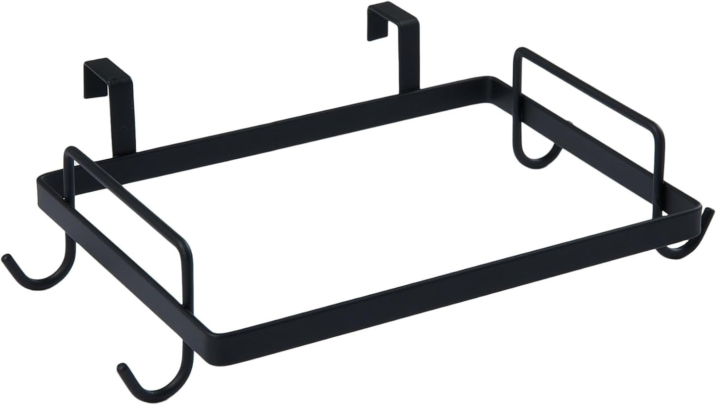 Sleek Black Metal Over-the-Door Trash Bag Holder for Home Organization