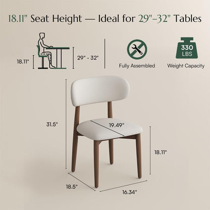 POVISON Modern Dining Chairs Set of 2, Armless PU Leather Dining Chair with PU Cushions and Dark Walnut-Coloured Ash Wood