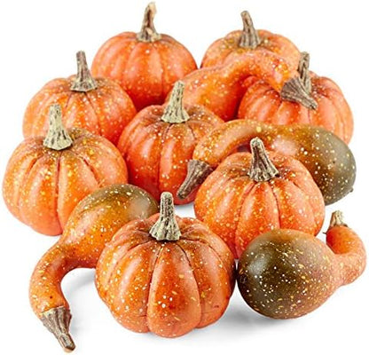 Factory Direct Craft Package of 12 Mixed Artificial Pumpkins and Gourds for Halloween, Autumn, Thanksgiving Decorating