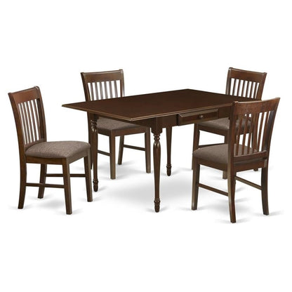 East West Furniture MZNO5-MAH-C 5 Piece Modern Dining Table Set Includes a Rectangle Wooden Table with Dropleaf and 4 Linen Fabric Dining Room Chairs, 36x54 Inch, Mahogany