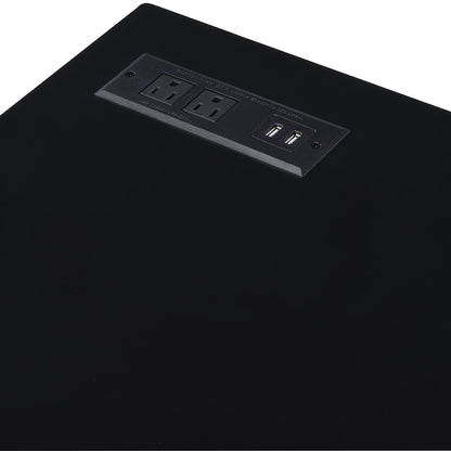 24/7 Shop at Home Ruthetta Modern Metal Writing Desk with USB Port, Power Outlet for Workstation, Home Office, Study Room, Glossy Black and Brass