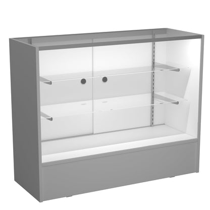HUZJIEHUI 48" W x 38" H x 18" D - Retail Display Cabinet, White Wooden Full View Glass Display Cabinet with LED Lights and Glass Shelves