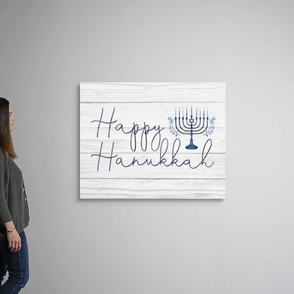 CANVAS ON DEMAND Happy Hanukkah On Barnwood Canvas Wall Art Print by Victoria Borges, Home Decor, Hanukkah, Holiday Artwork,45" x36in