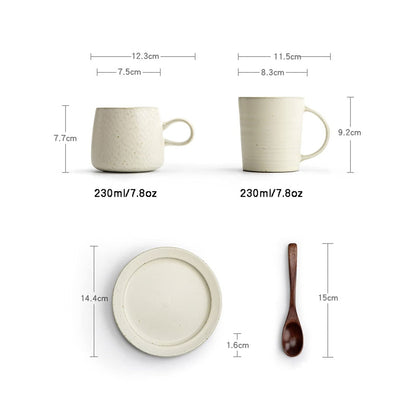 Tea Cup Porcelain Espresso Cups with Matching Saucers Premium Porcelain Coffee Cup- 7.8 Ounce, White Set of Mugs (A) (B)