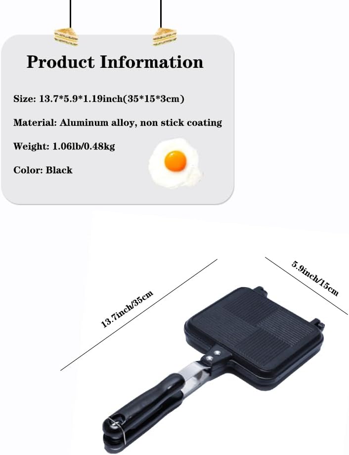 Double Sided Frying Pan, Non-Stick with Heat-Resistant Handles, Multifunctional Breakfast Pan, 5.5 Inches
