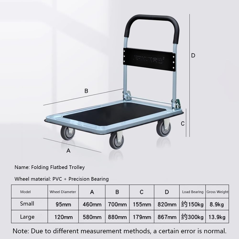 Foldable Platform Trolley Cart - Heavy-Duty Steel 4-Wheel Warehouse Hand Truck for Easy Moving & Express Delivery - Compact Garage Storage Solution