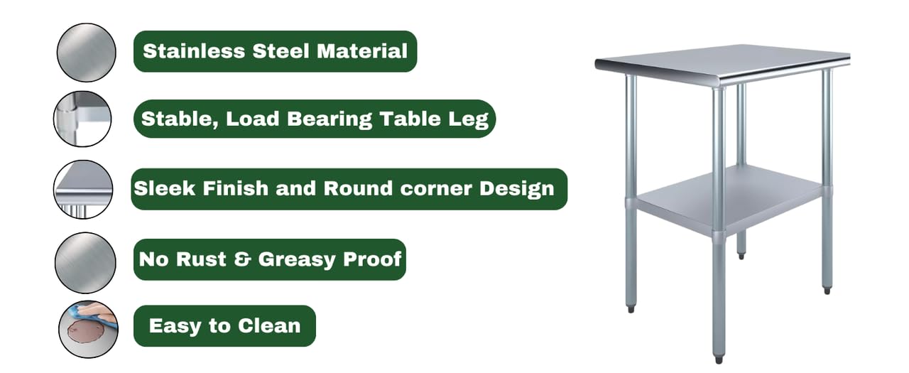 Express KitchQuip NSF Certified Heavy Duty Stainless Steel Prep Table with Galvanized Undershelf | 18" x 48" | Commercial & Home Kitchen Work Table