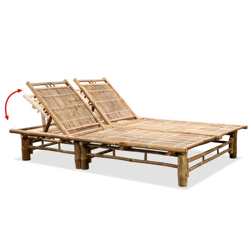 HFUDPOF 2-Person Sun Lounger for Pool Area and Patio with Adjustable Backrest Solid Bamboo for Outdoor Relaxation and Comfortable Lounging