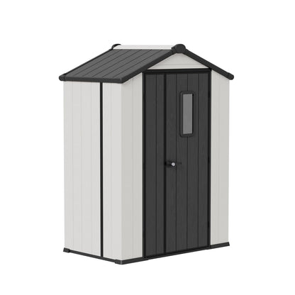 COOS BAY 5x3 Outdoor Storage Shed with Floor, Lockable Doors, All-Weather Resin Garden Tool Shed, White/Gray