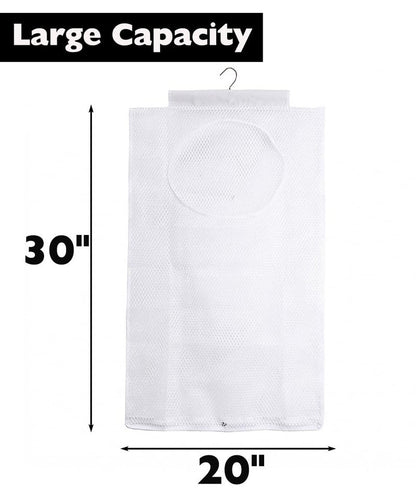 ALYER Breathable Mesh Laundry Hamper,Foldable Hanging Closet Storage Basket,Portable Space Saving Dirty Clothes Bag (White)