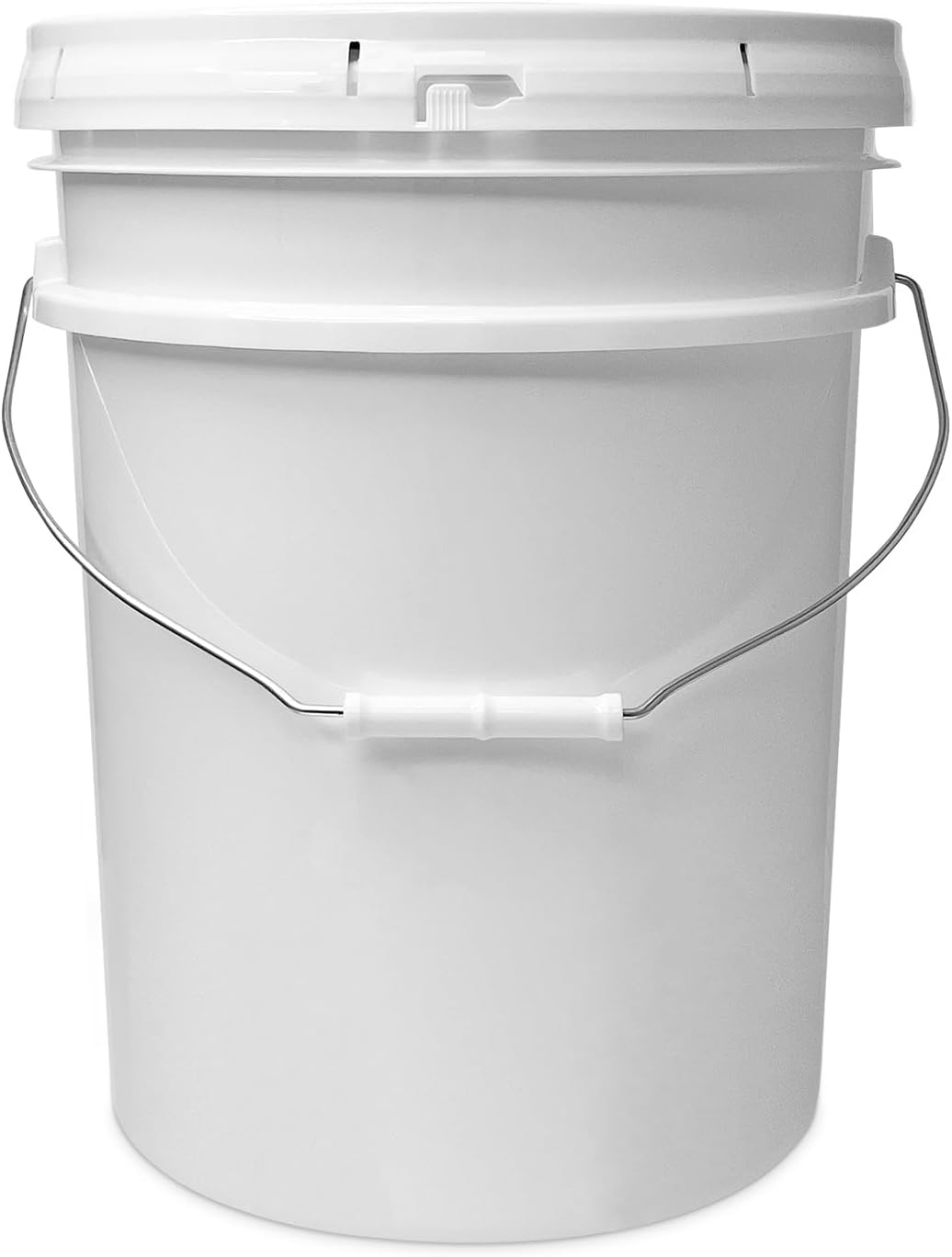 5 Gallon White Bucket & Lid - Durable 90 Mil All Purpose Pail, Food Grade, Made in The USA, 1 Pack