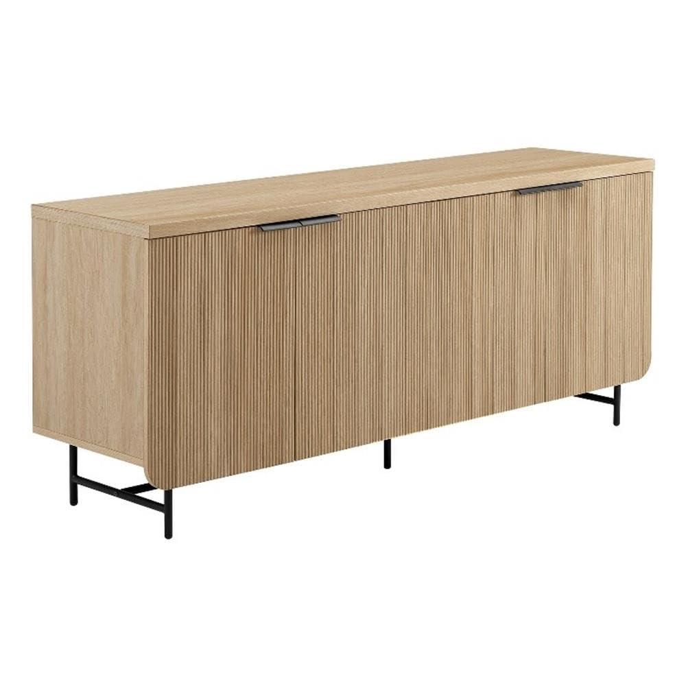 Walker Edison Reema Fluted 4-Door Kitchen Sideboard Buffet Console, 69 Inch, Coastal Oak