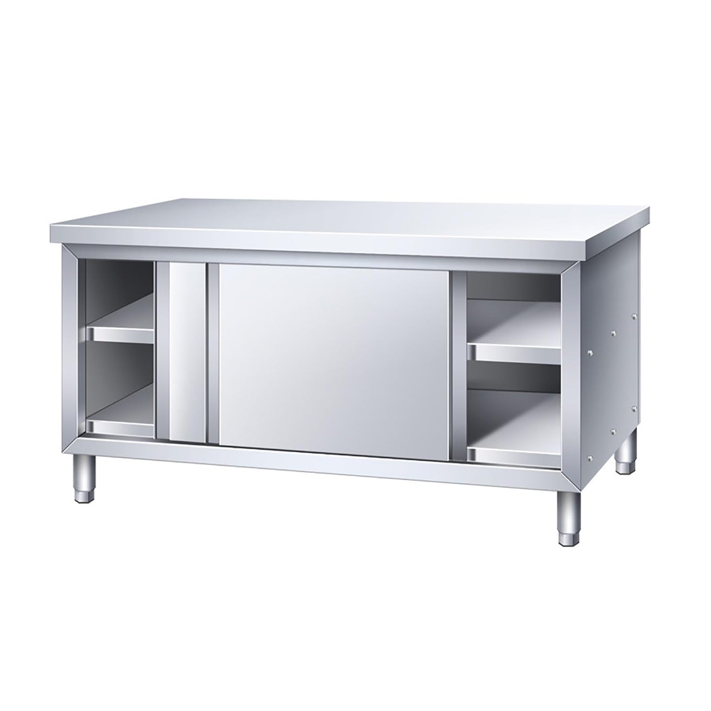 Stainless Steel Commercial Worktable, Heavy Duty Workbench w/Cabinet, Kitchen Prep Table w/Sliding Doors, Kitchen Prep Station for Restaurant, Food Service(100x60x80cm/39.3x23.6x31.4in)