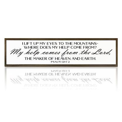 Christian Wood Sign, Motivational Christian Wall Art, Home Decor for Table Shelf, Farmhouse Wood Decoration, Psalm 121:1-2 Sign, I Life Up My Eyes to the Mountain Sign 17.8x4x1.2 inches