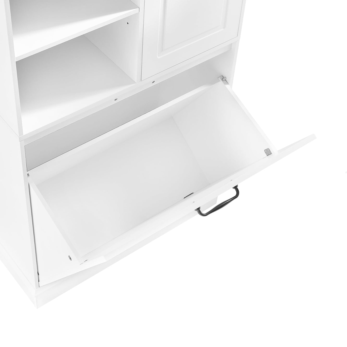 68" Tall Bathroom Storage Cabinet with Two Doors and Tilt-Out Laundry Hamper for Home Display Organizer, Adjustable Shelf, White