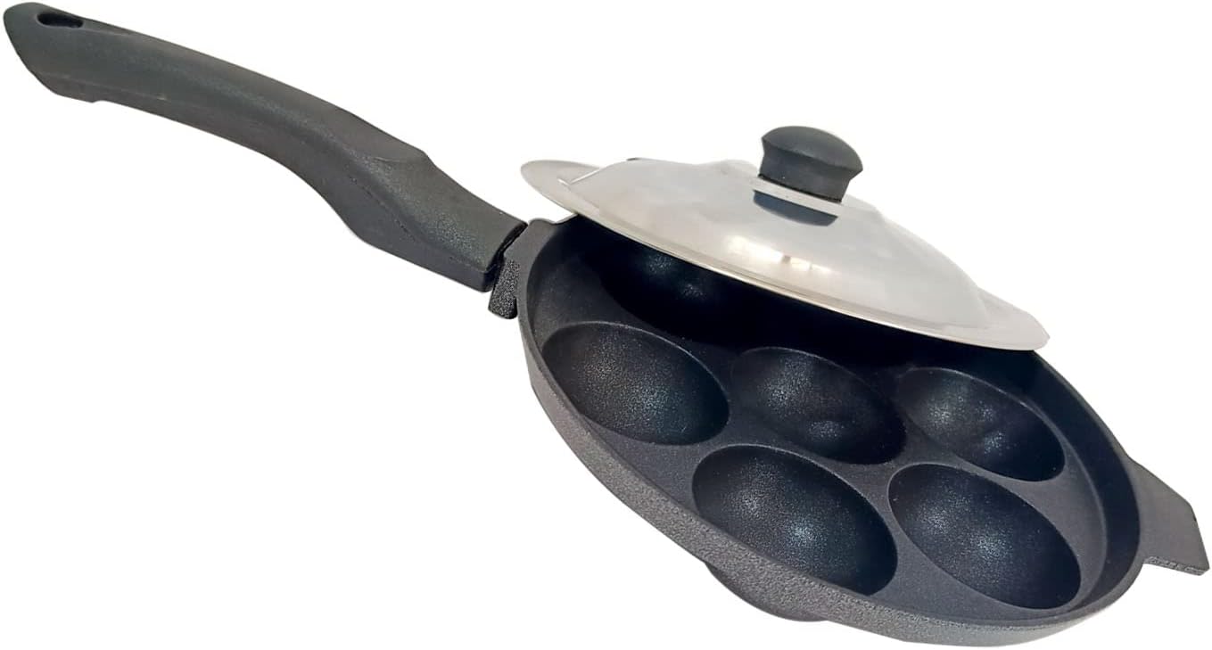 DBY Non Stick Appam Pan, 7 Cavity Aluminium Appachatty Paniyaram Maker with Stainless Steel Lid