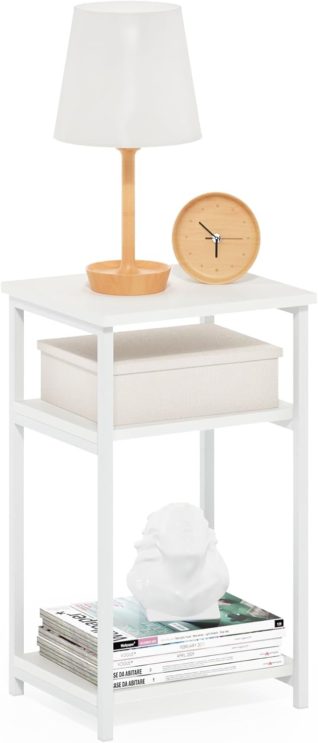 3-Tier Furinno JUST Side Table, Metal Frame Modern End Table with Open Shelf, Night Stand, Bedside Table, for Living