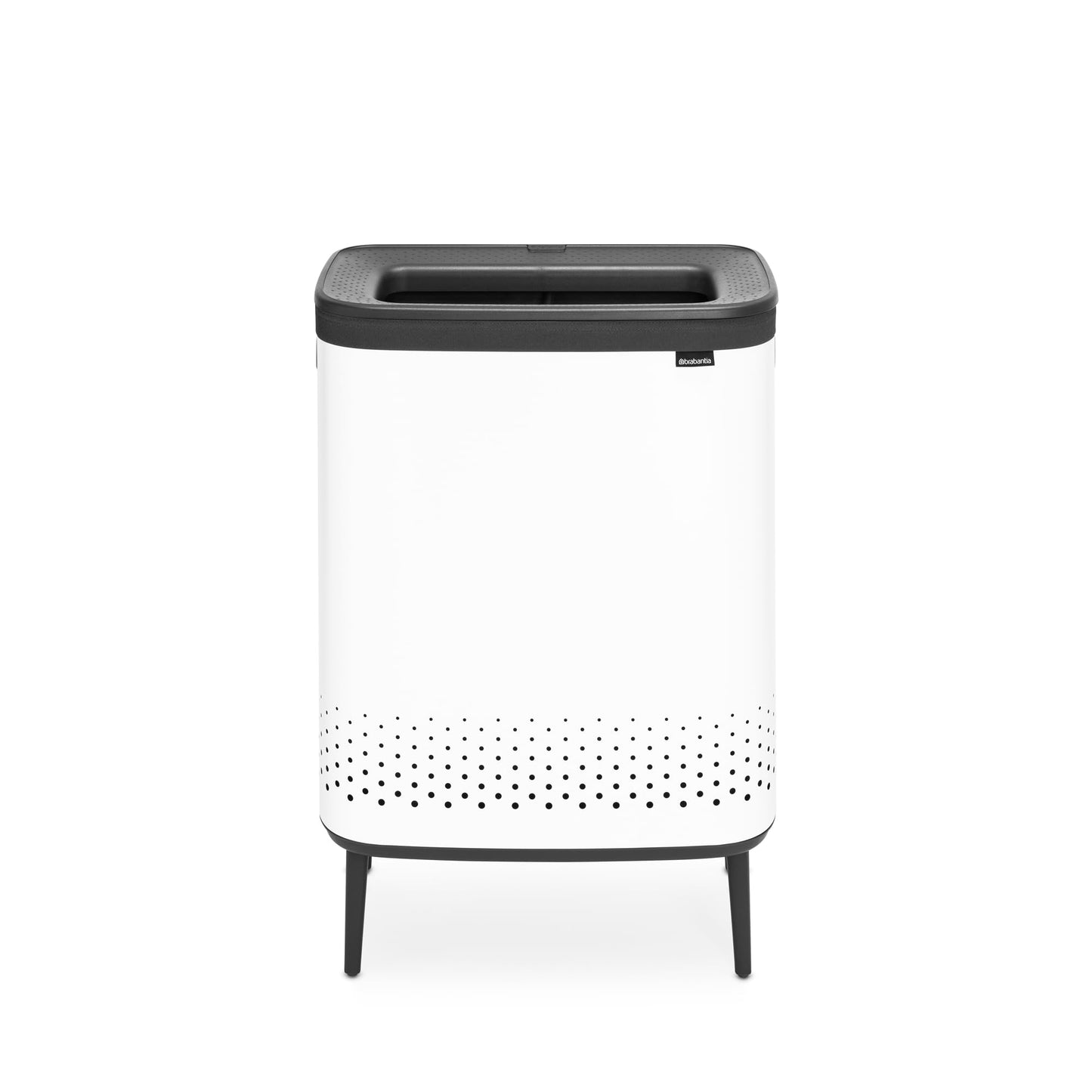 Brabantia Bo Laundry Hamper Hi (White) 2 Compartment Removable Laundry Bag 2 x 12 Gal, Ventilated Stylish Dirty Clothes Holder, Flat Back, Off-the Ground, Anti-Rust Materials for Bathroom Use