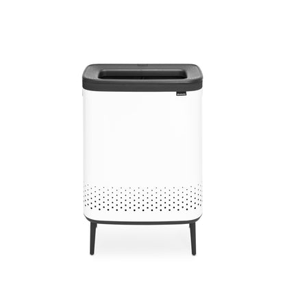 Brabantia Bo Laundry Hamper Hi (White) 2 Compartment Removable Laundry Bag 2 x 12 Gal, Ventilated Stylish Dirty Clothes Holder, Flat Back, Off-the Ground, Anti-Rust Materials for Bathroom Use