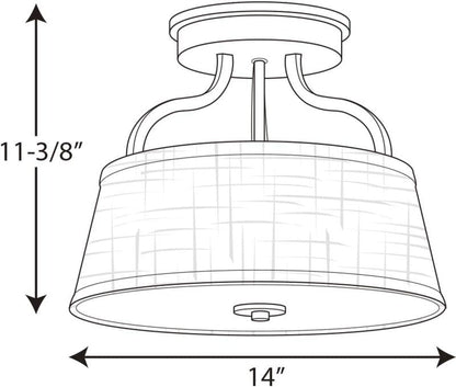 Progress Lighting 2-Light 14" Semi-Flush Convertible, Arden Collection, Indoor, P3720-09, Brushed Nickel
