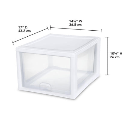 Sterilite 16-Pack 27 Quart Stacking Drawer, Clear Storage Closet Organizer, White Frame - Stackable Modular Plastic Drawers for Clothes, Accessories, Craft Supplies, Shoes or Linens