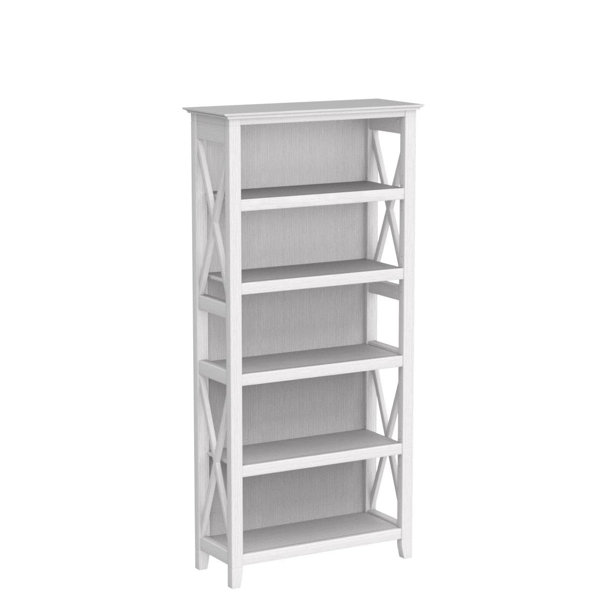 Bush Home Key West 5 Shelf Bookcase - Set of 2 | Tall Bookshelves in Pure White Oak | Sturdy Display Shelves for Library, Living Room, and Home Office