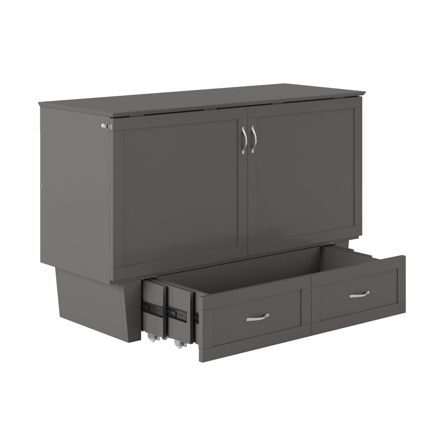 AFI, Monroe Queen Murphy Bed Chest with 6" Mattress, Storage Drawer & Built-in USB Charger, Grey