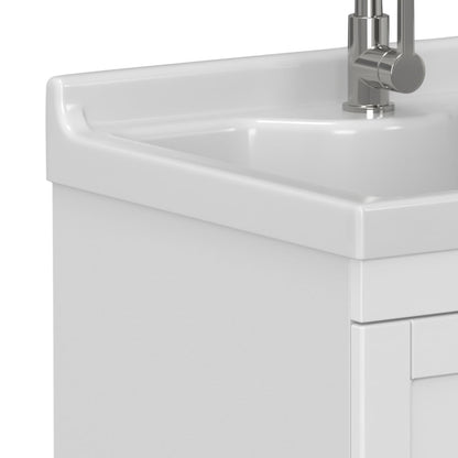 SIMPLIHOME Maile All-in-One 24 inch Wide Utility Sink and Laundry Cabinet in Pure White Finish, Transitional ABS Sink Cabinet for Laundry Rooms or Garage with High-Arch Chrome Faucet and Storage