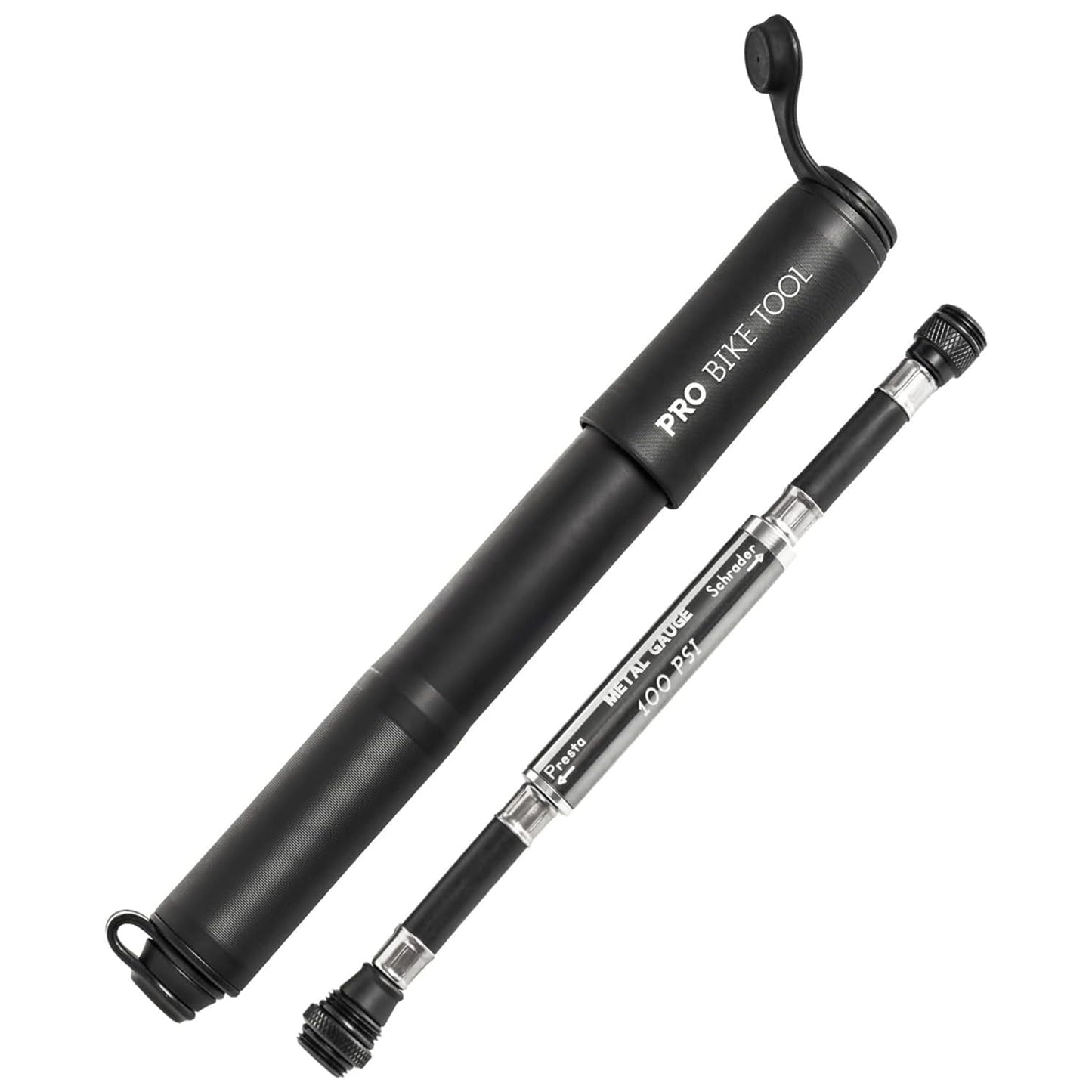 Pro-Bike Tool Mini Bike Pump with Gauge - Fits Presta & Schrader - Accurate Inflation - Mount Kit incl. - 100 PSI