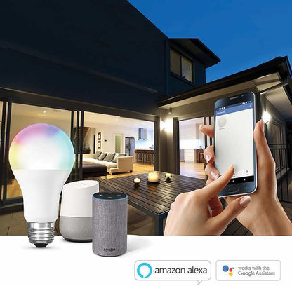 Smart Color-Changing LED Bulbs (4-Pack) for Google & Alexa, 9W (60W Replacement), E26 Base, A19 Shape by Feit Electric