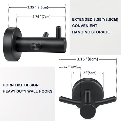 Pack of 2 SUS304 Stainless Steel Matte Black Wall Mounted Towel Hooks for Bathroom Shower Kitchen Cabinet Closet Door