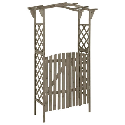 Grey Solid Firwood Pergola with Gate, Solid Pine Wood Large Outdoor Structure for Gardens and Patios, Traditional Design with Ornamental Inlays, Durable Construction and Easy